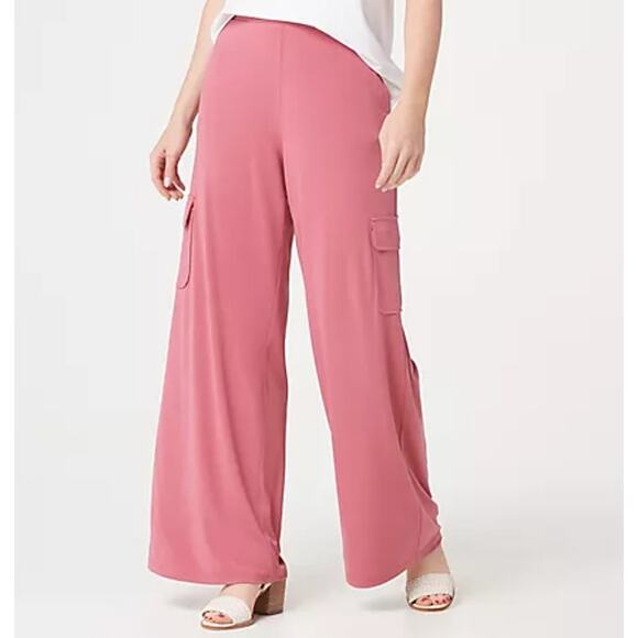 Lisa Rinna Collection Pants - Lisa Rinna Pants Womens X-Large Wide Leg Maxi Cargo Pull-On Relaxed  Pink XL QVC